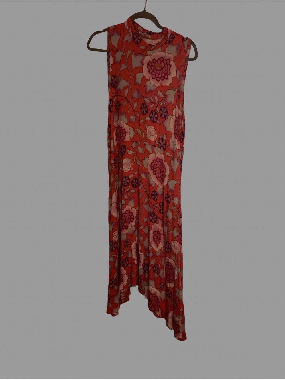 Sleeveless Coral Floral High-Low Skirt